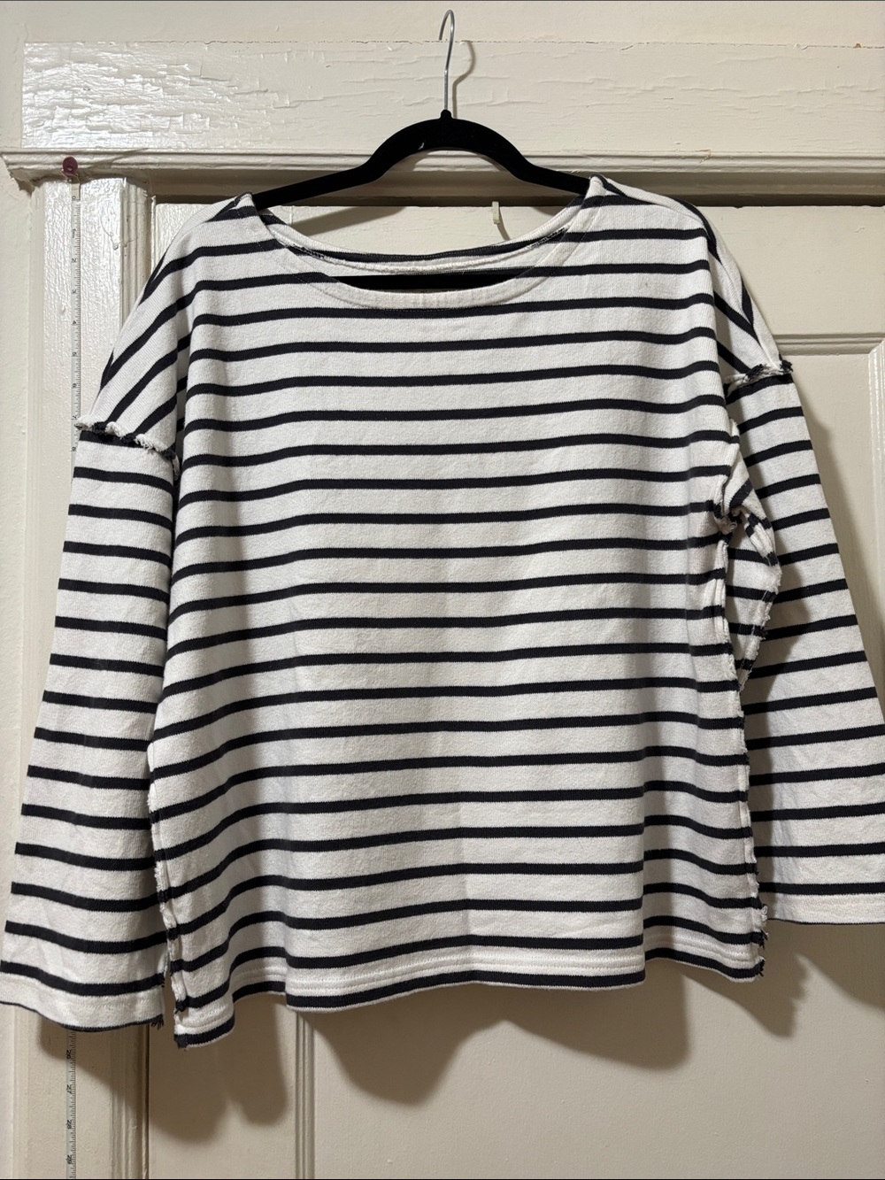 Madewell 100% Cotton Striped Boatneck Long-Sleeve Top - Black & White